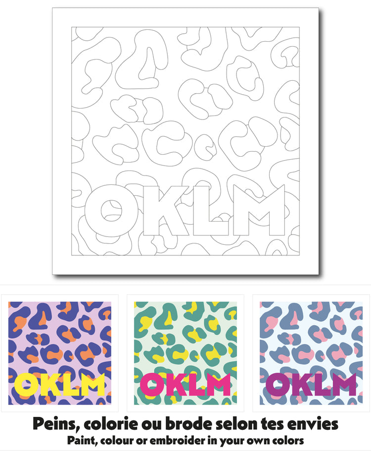 Carte à colorier 'OKLM' avec motifs ludiques à personnaliser
