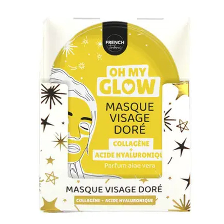 Masque visage doré avec texture lisse et brillante