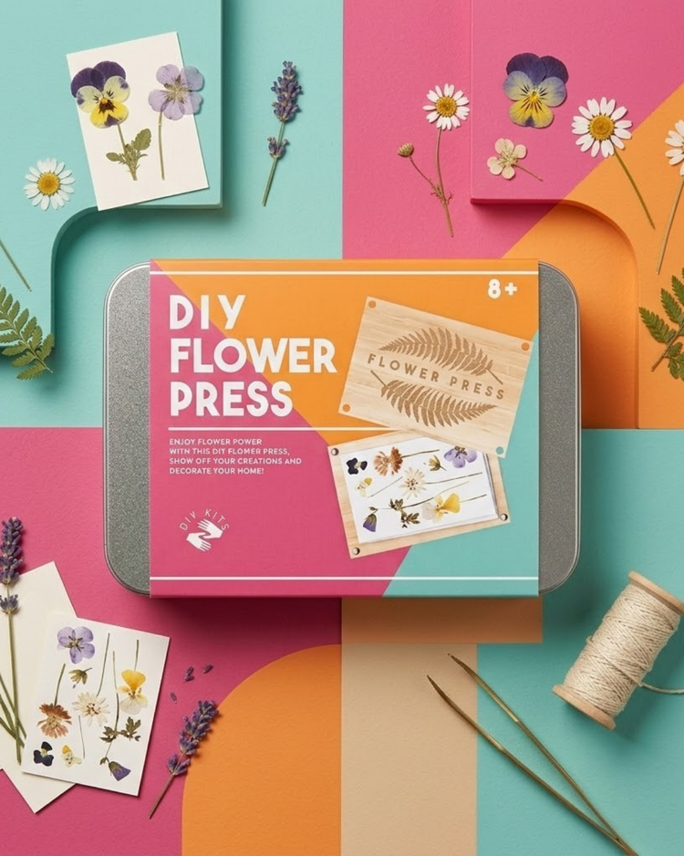 Cadre en bois avec fleurs séchées pressées en art décoratif