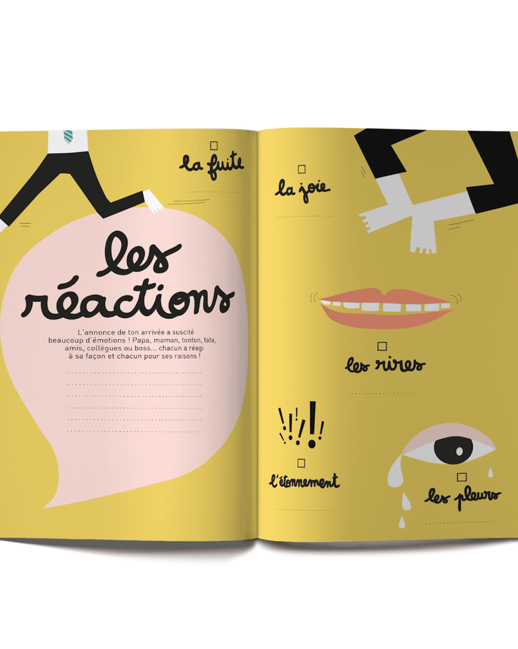 Cahier de grossesse avec couverture illustrée et douce texture.