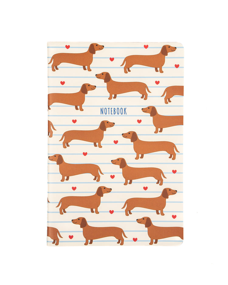 Carnet à rayures avec teckels mignons sur la couverture