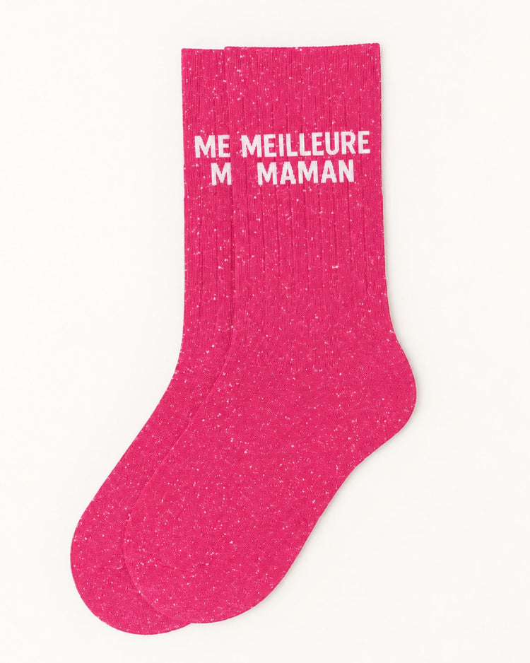 Chaussettes à paillettes avec inscription 'Meilleure Maman