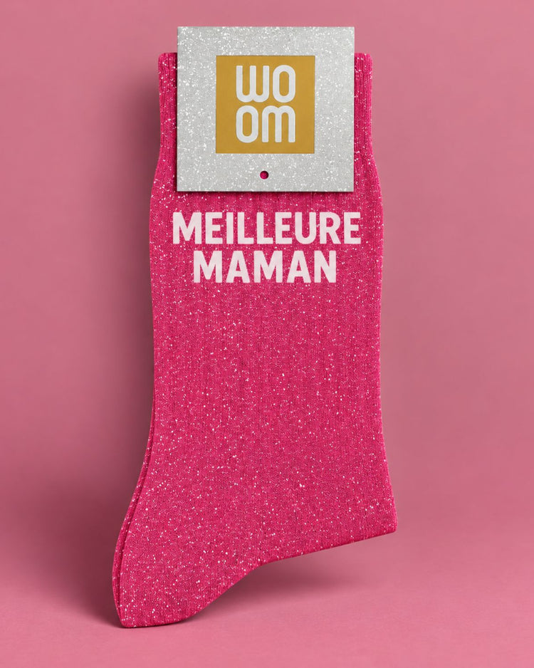 Chaussettes à paillettes avec inscription 'Meilleure Maman