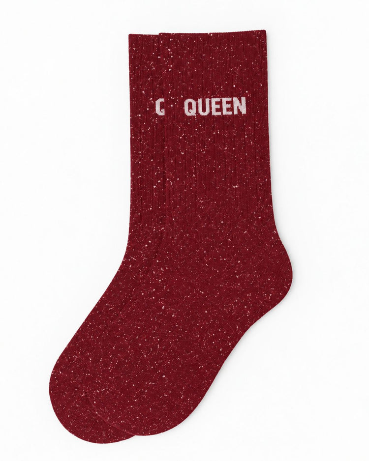 Chaussettes à paillettes avec inscription 'Queen' sur la cheville