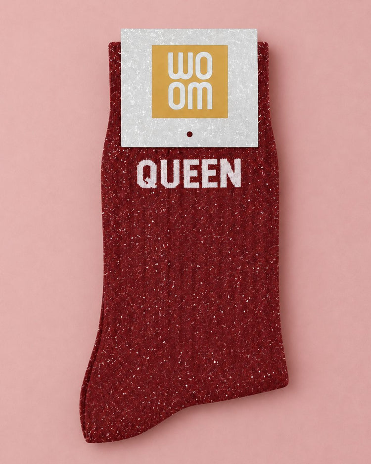 Chaussettes à paillettes avec inscription 'Queen' sur la cheville