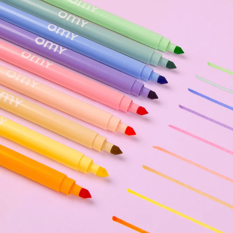 Set de 9 feutres pastel avec pointes doubles en vue rapprochée