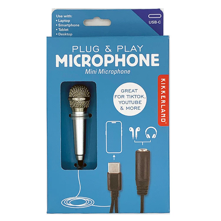 Mini microphone karaoké avec finition brillante et grille dorée