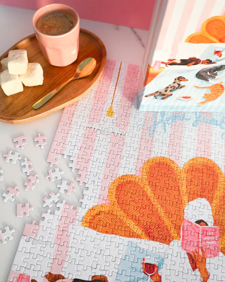 Puzzle illustrant un moment cocooning avec des chats