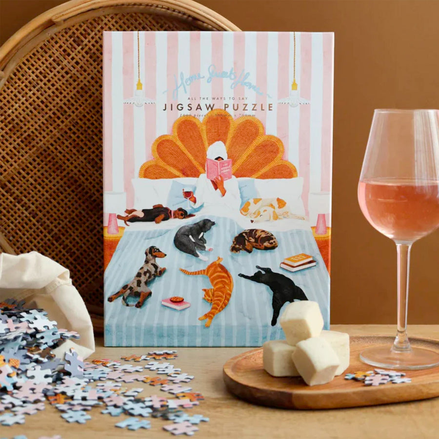 Puzzle illustrant un cocon douillet avec des chats