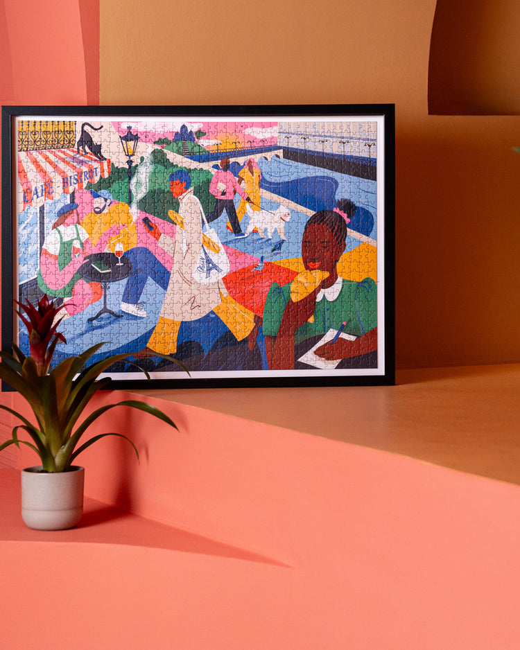 Puzzle représentant la Tour Eiffel avec des détails colorés