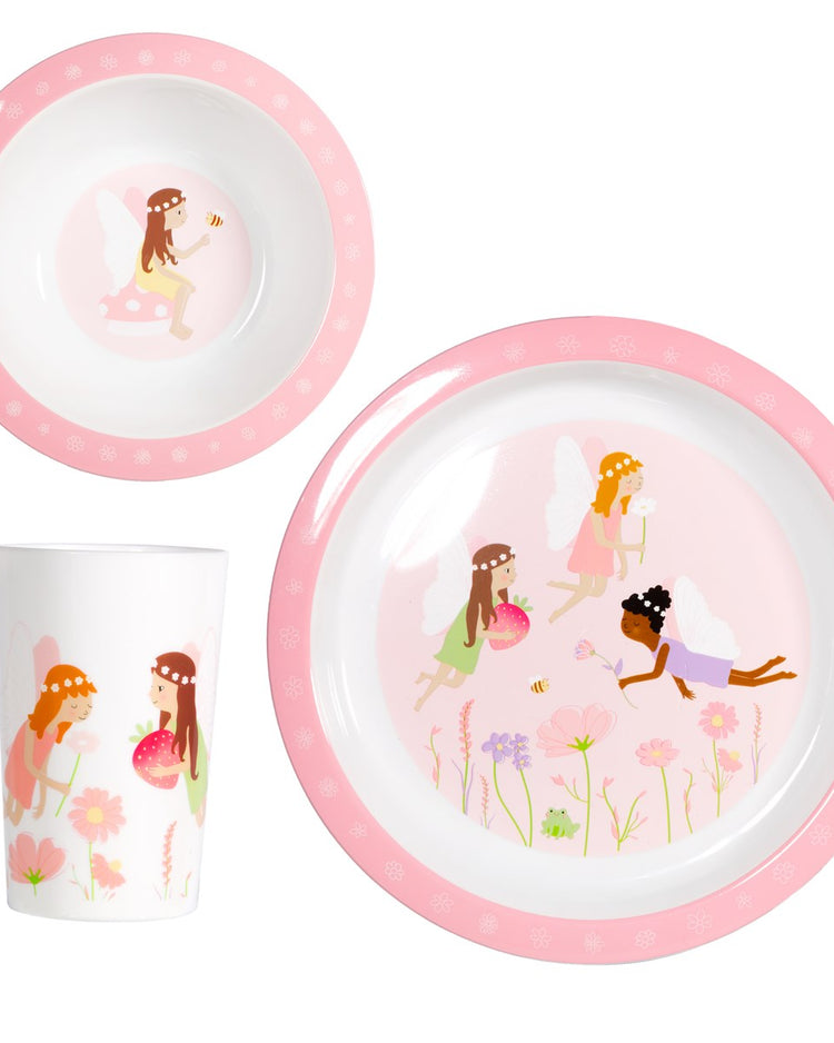Set repas bébé avec assiette décorée de fées colorées