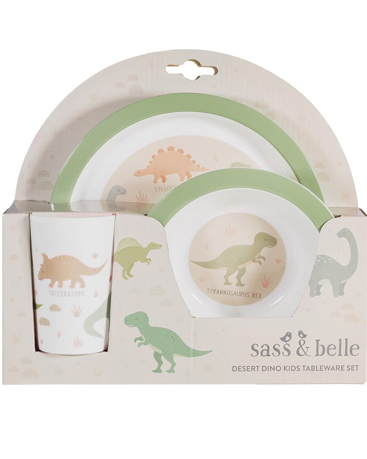 Set repas bébé avec motifs de dinosaures colorés.