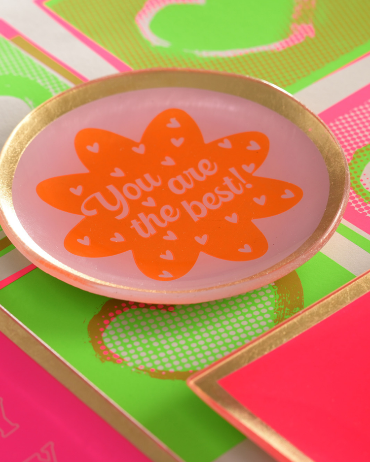 Vide-poche avec inscription 'You are the best' en orange et rose