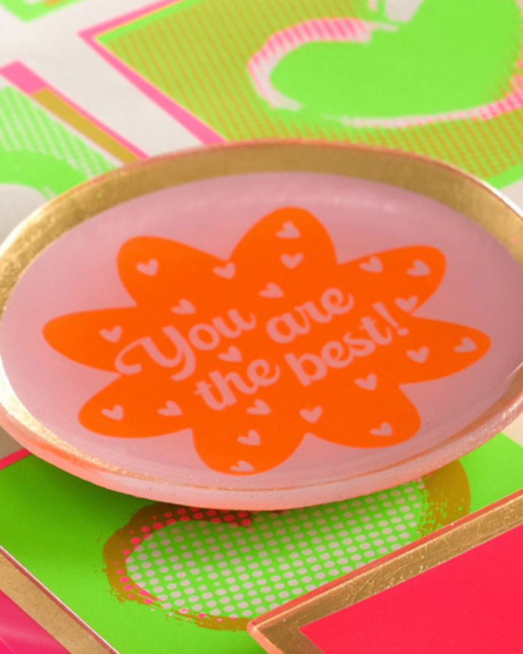 Vide-poche avec inscription 'You are the best' en rose et orange