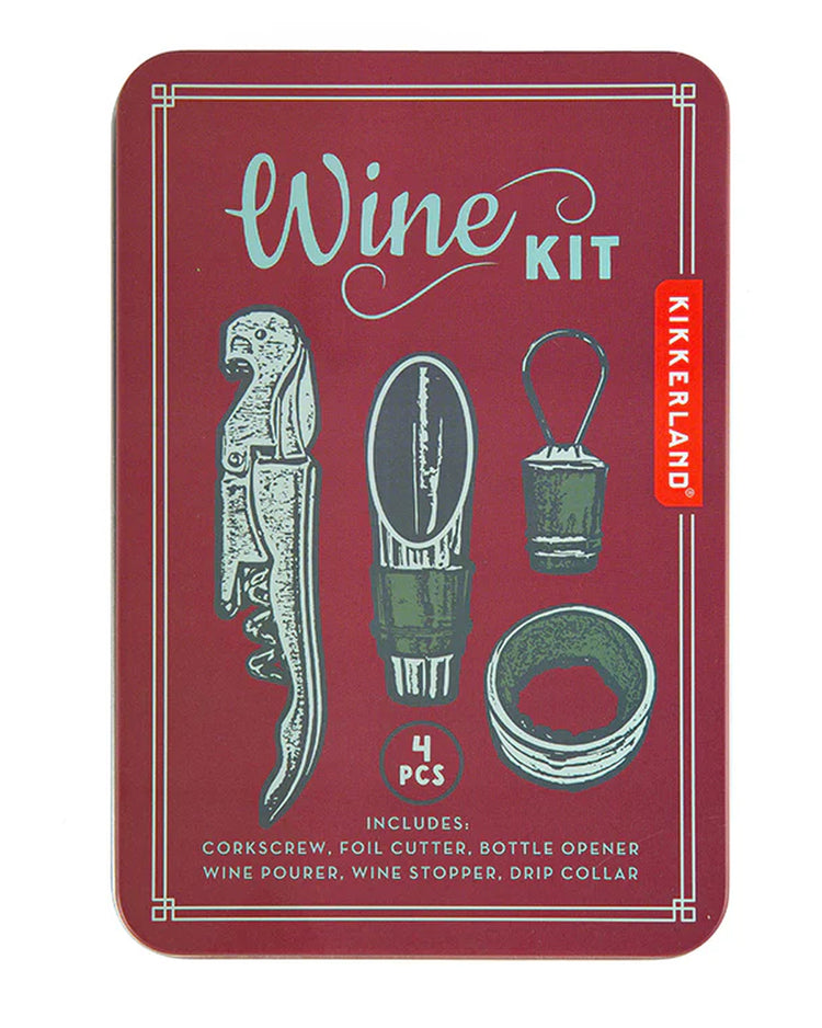 Kit de vin dans une boîte en métal élégante, vue de dessus