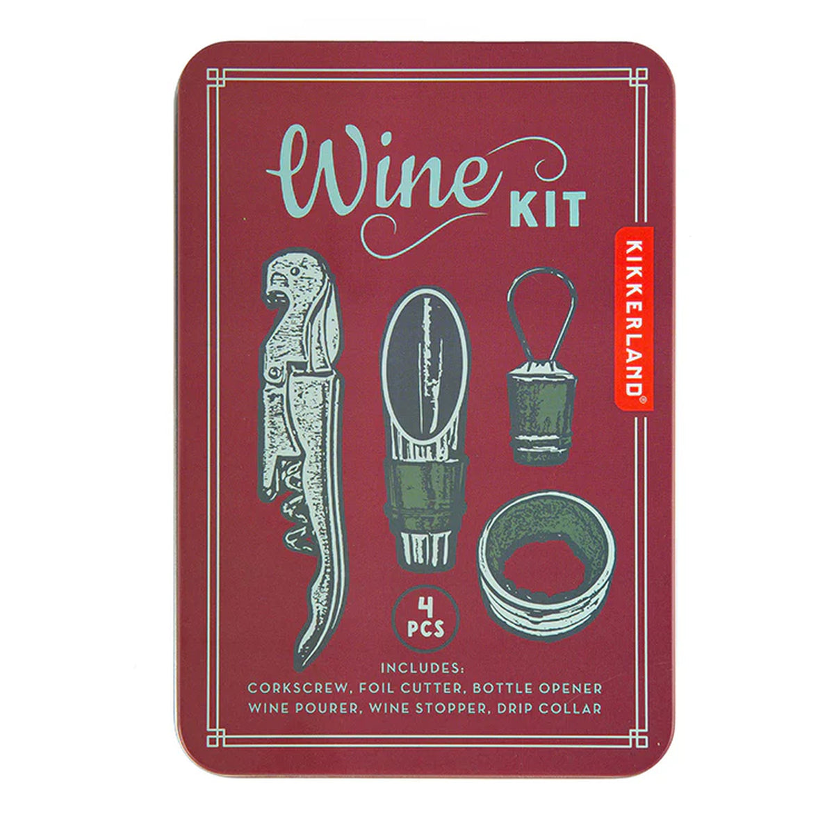 Kit de vin dans une boîte en métal élégante, vue de dessus