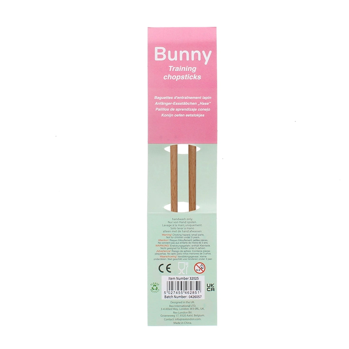 Baguettes en bois avec embout lapin pour enfants, vue de côté