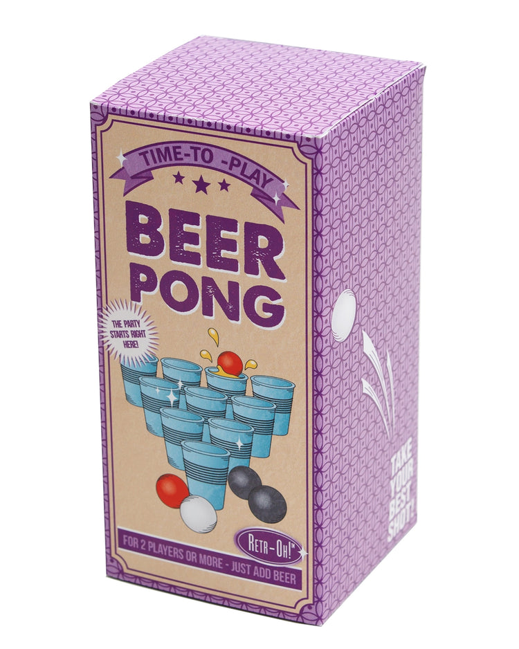 Jeu Beer Pong avec verres en plastique et balles blanches.