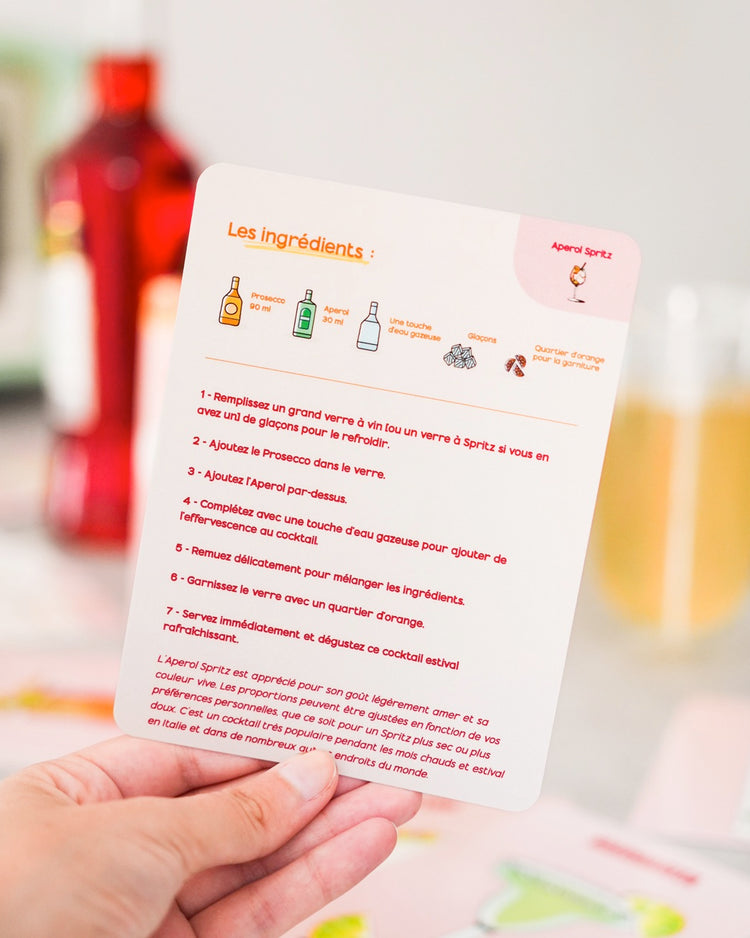 30 cartes de recettes de cocktails avec illustrations colorées