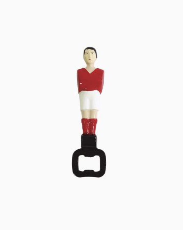 Décapsuleur en métal rouge, design joueur de baby-foot