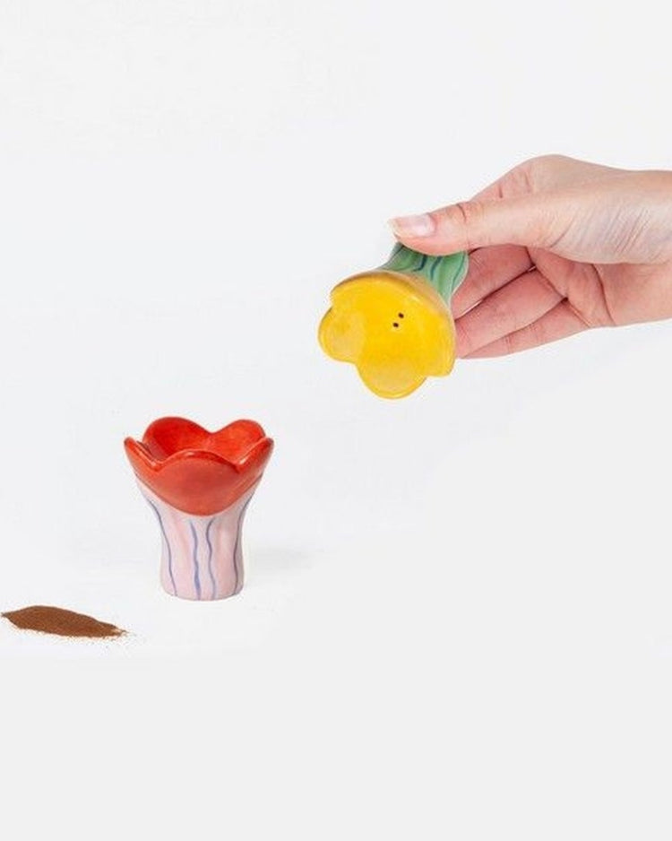 Salière et poivrière Tulipes avec motif floral coloré