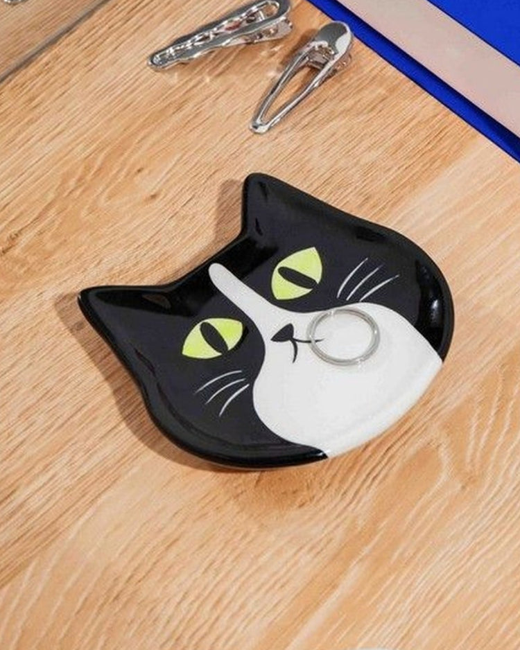 Vide-poche en forme de chat, vue de côté avec texture douce