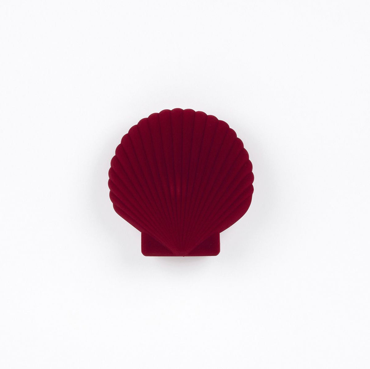 Boîte à bijoux en forme de coquillage rouge, vue de dessus