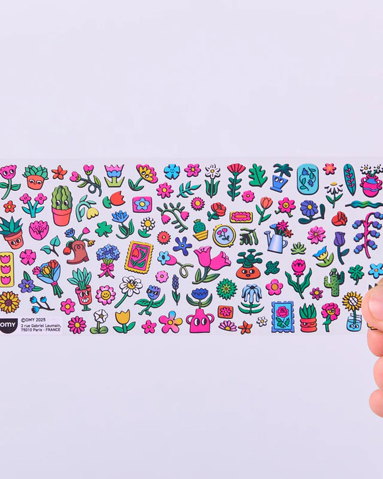 Planche de stickers colorés de fleurs et plantes en pots