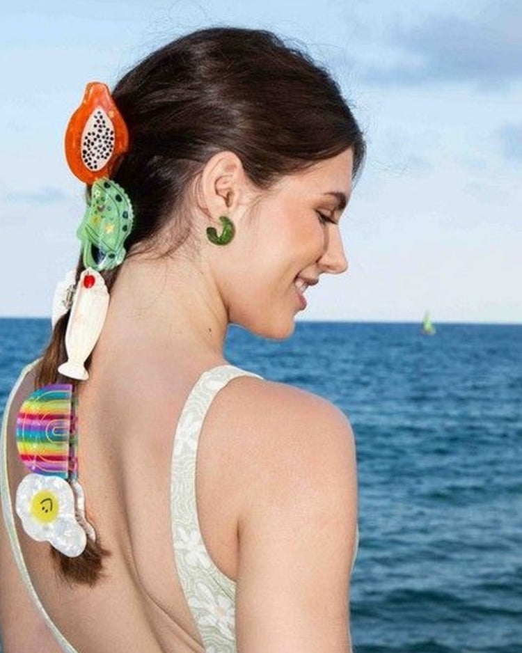 Pince à cheveux Papaye en acétate avec motif fruité