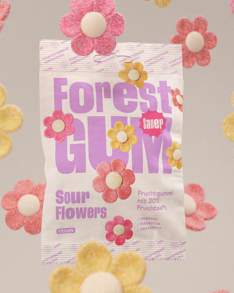 Bonbons vegan en forme de fleurs avec texture brillante