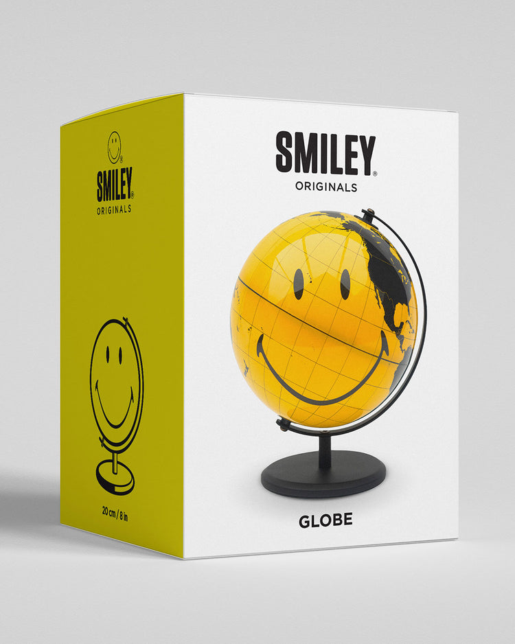Globe terrestre Smiley avec motifs joyeux sur fond noir