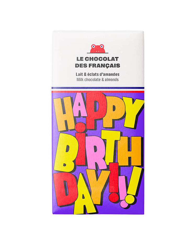 Tablette de chocolat au lait avec amandes, design anniversaire