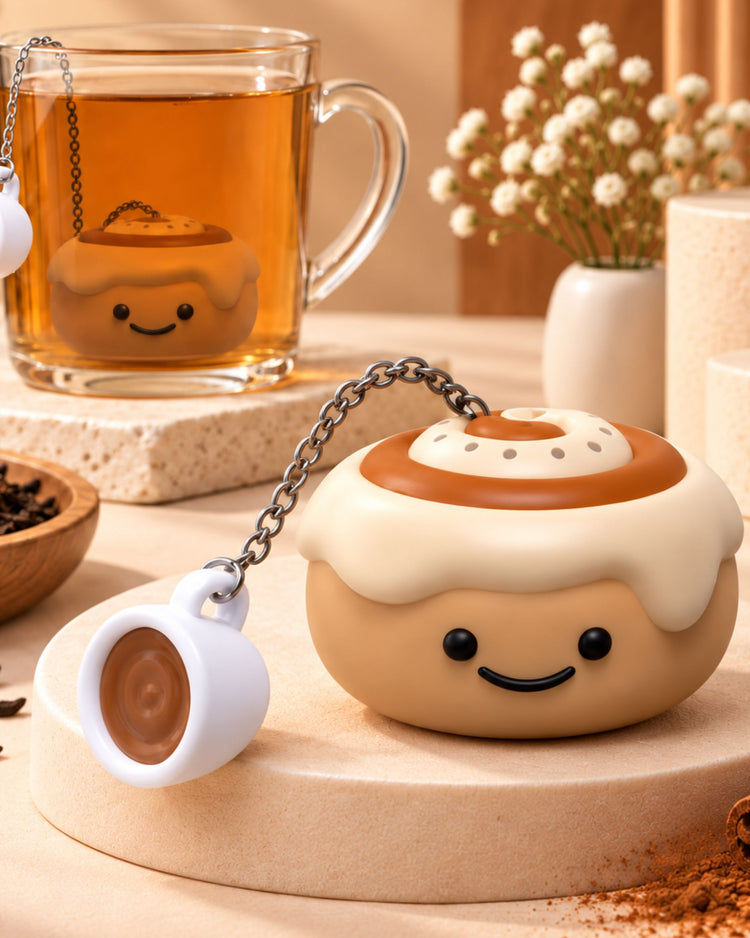 Infuseur à thé en forme de cinnamon roll sur tasse