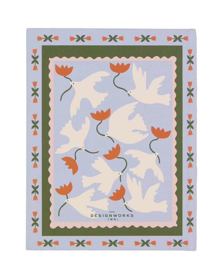 Carnet décoré d'hirondelles et fleurs oranges sur fond clair