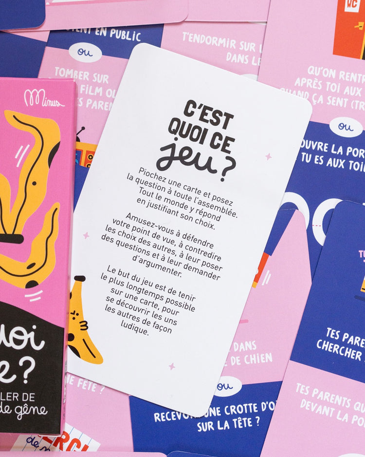 Boîte du jeu de débats avec illustrations colorées et amusantes.