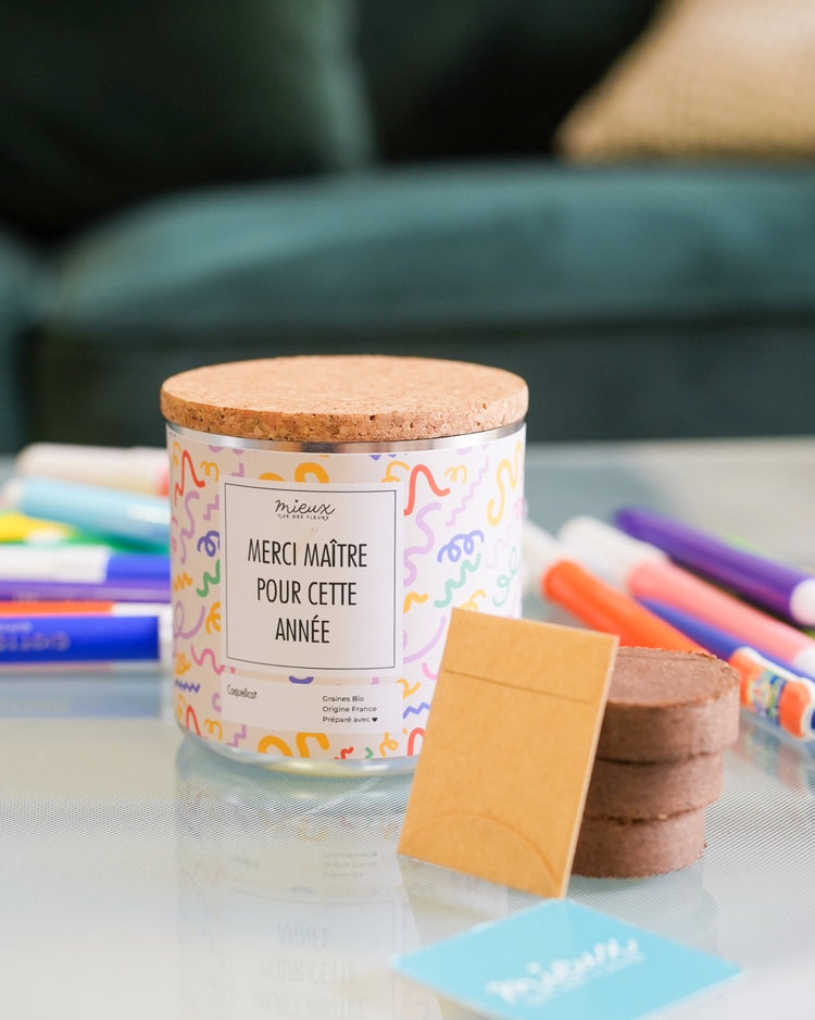 Kit à planter avec palet déshydraté et étiquette colorée