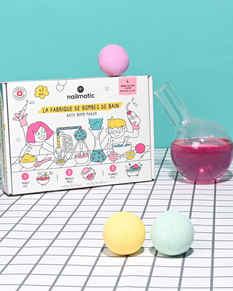 Kit DIY pour créer des boules de bain colorées et effervescentes.