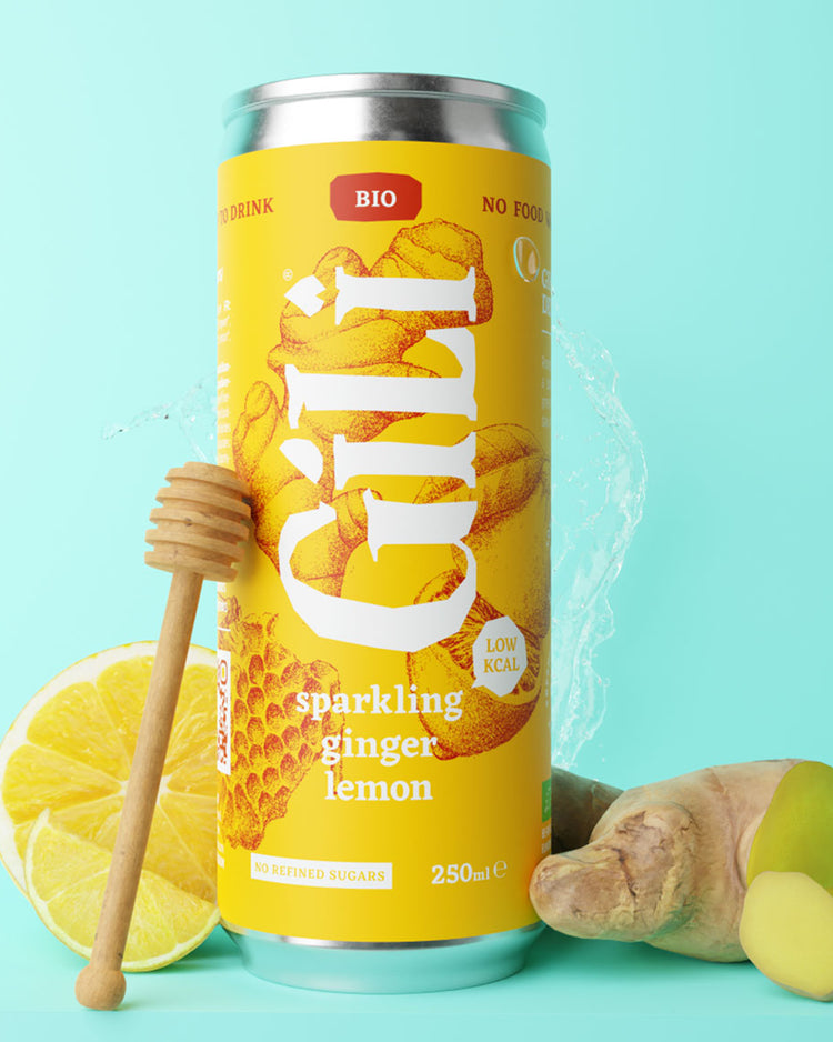 Canette de limonade bio au gingembre et citron, vue de face.