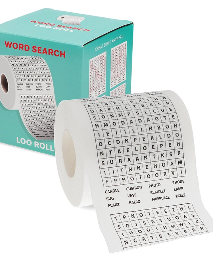 Rouleau de papier toilette avec grilles de mots croisés imprimées