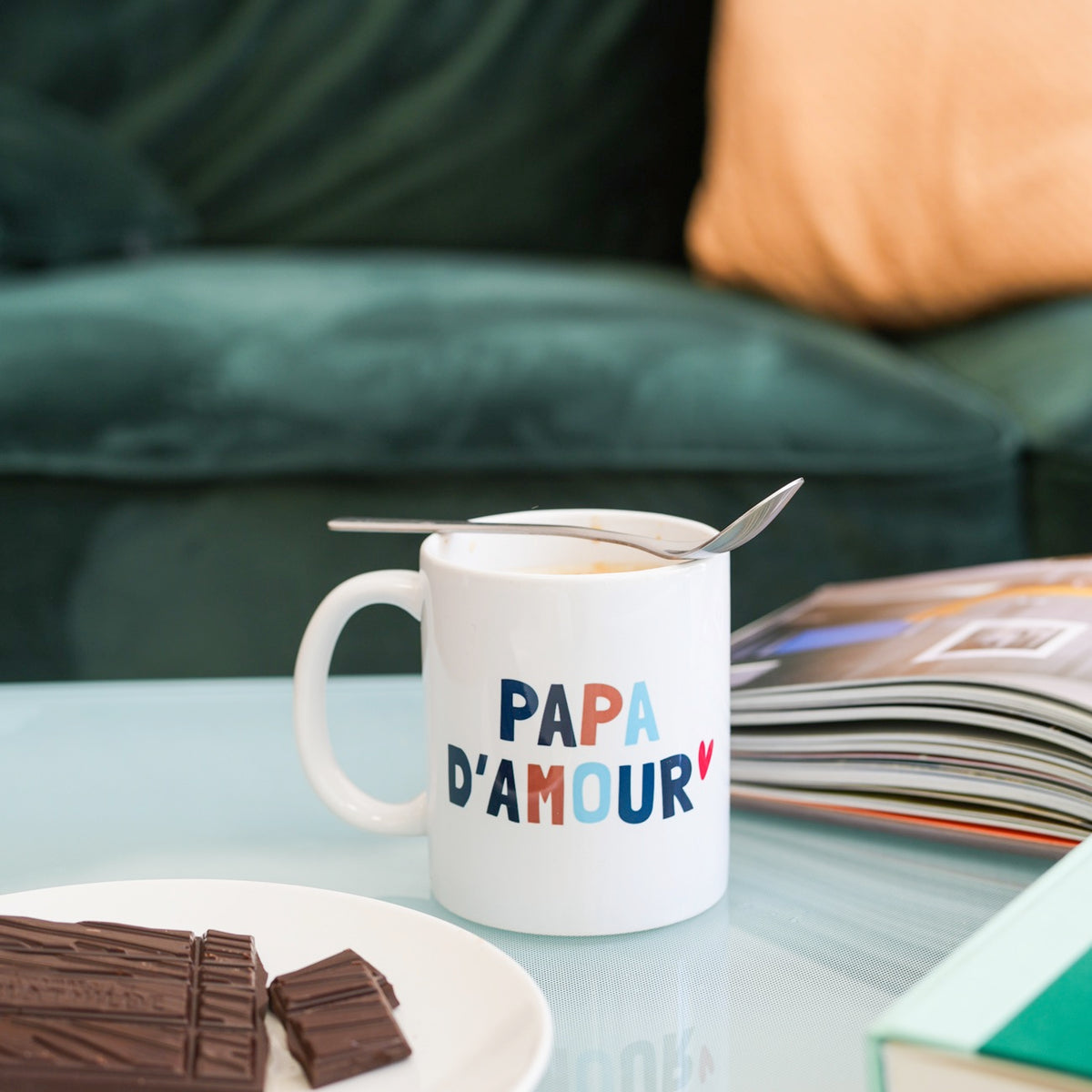 Mug avec inscription 'Papa d'Amour' sur fond blanc