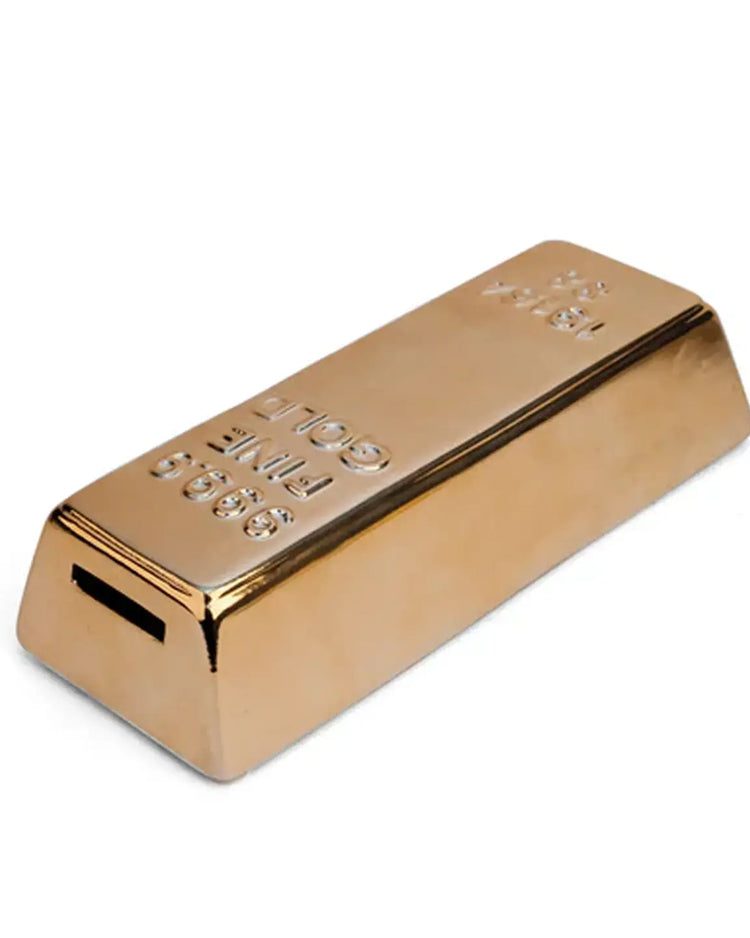 Tirelire en forme de lingot d'or avec reflets brillants