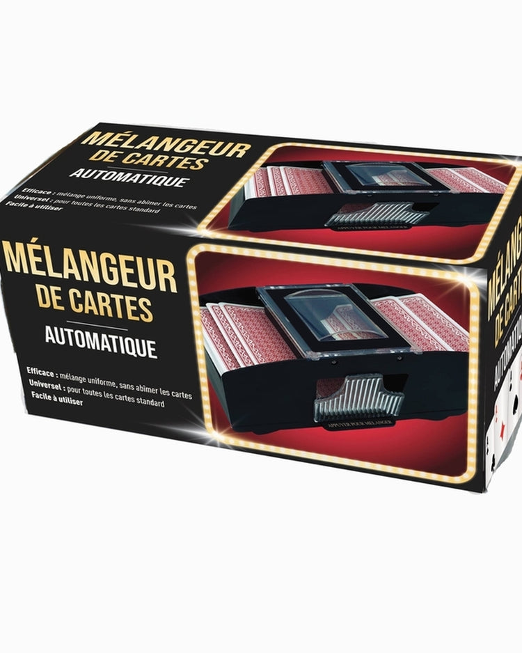 Mélangeur de cartes automatique vu de dessus avec boutons visibles