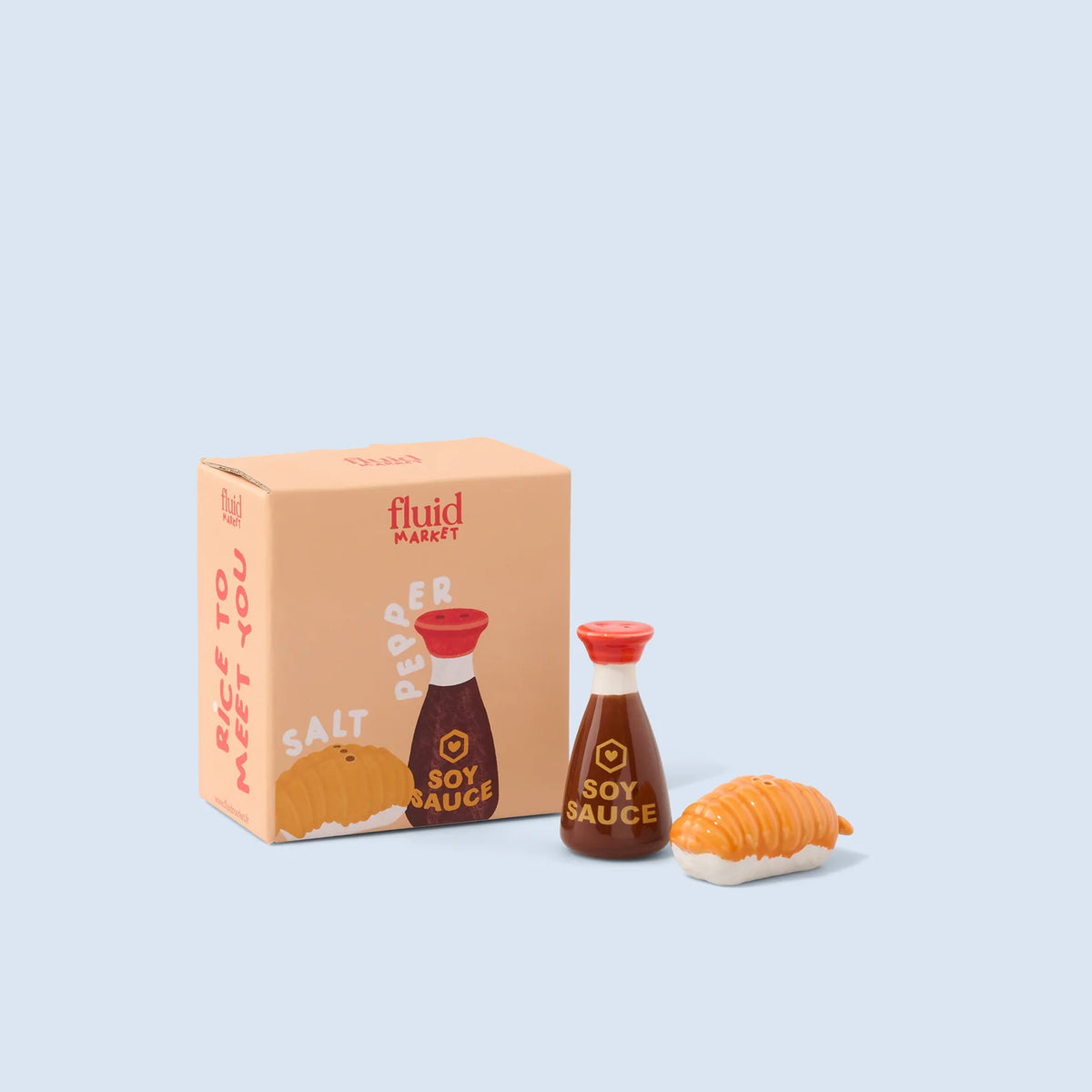 Salière et poivrière en céramique avec motif sauce soja