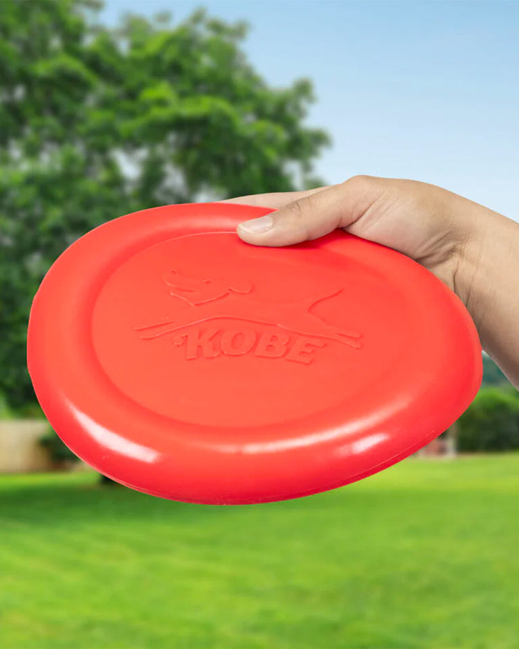 Frisbee rouge pour chien avec motif bacon en relief