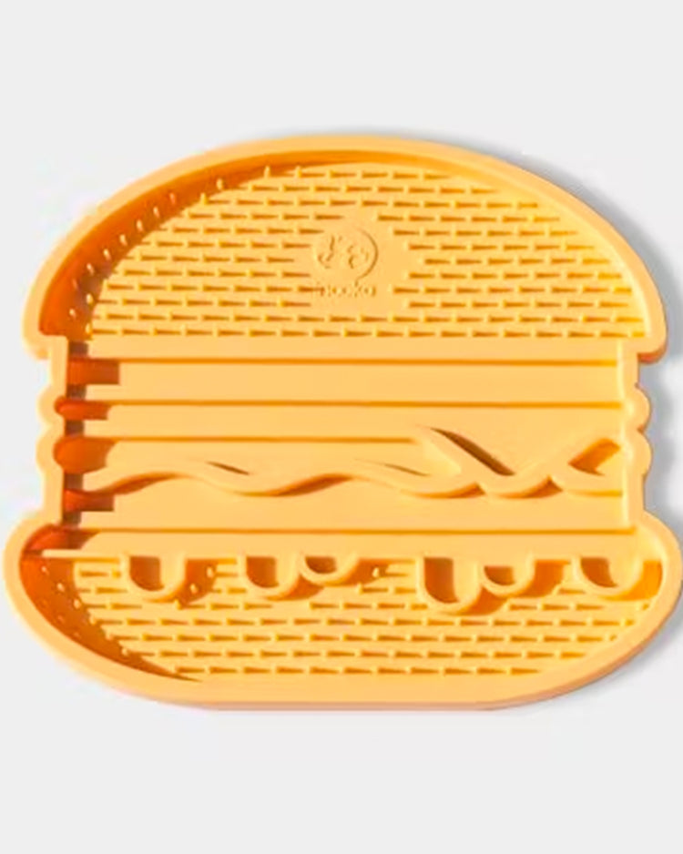 Tapis de léchage en forme de burger avec texture en silicone