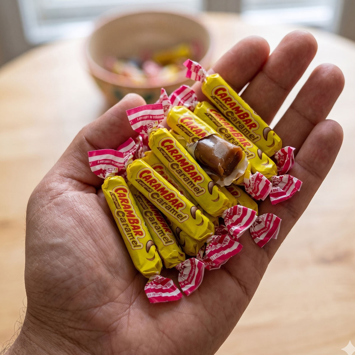 Emballage coloré des 15 mini Carambar sur fond blanc