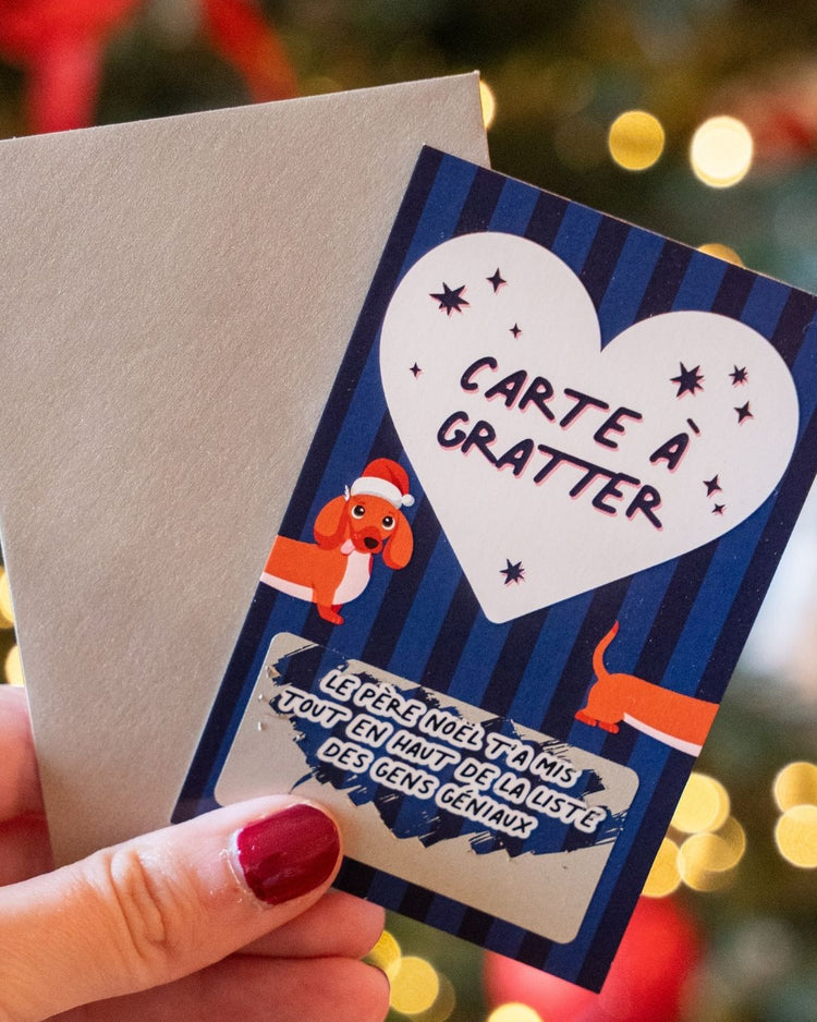 Carte à gratter avec motif de Noël et teckel mignon