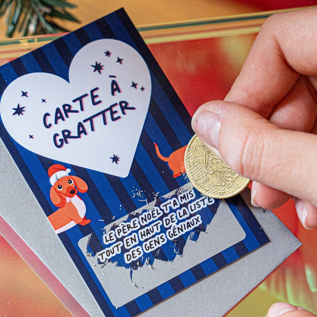 Carte à gratter avec motif de teckel pour Noël