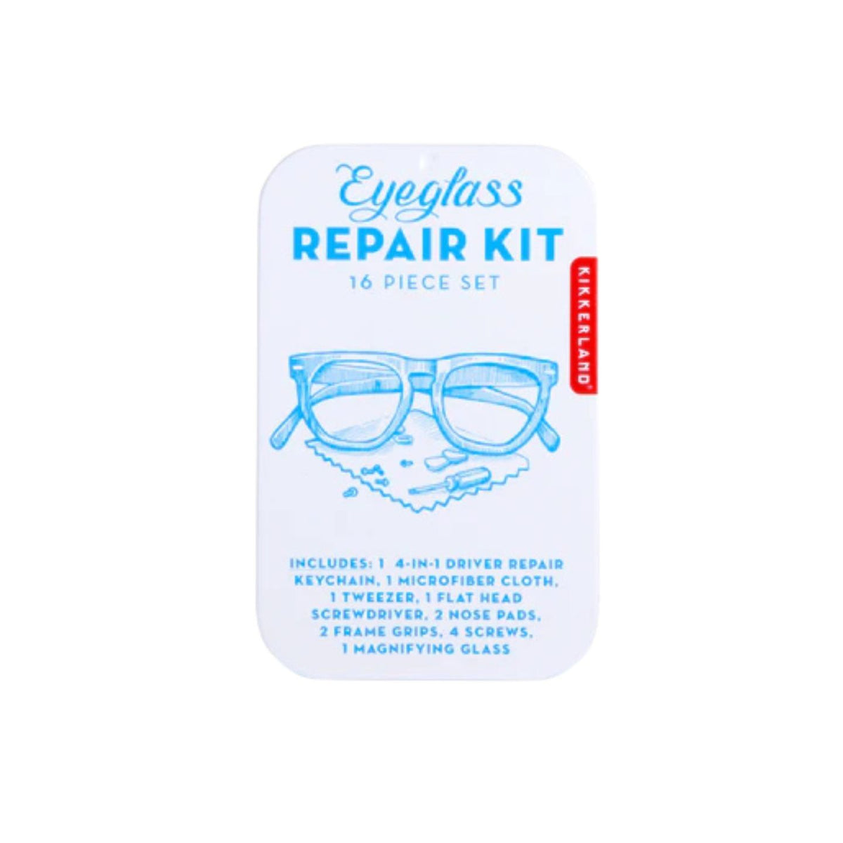 Kit de réparation pour lunettes avec outils variés en vue rapprochée