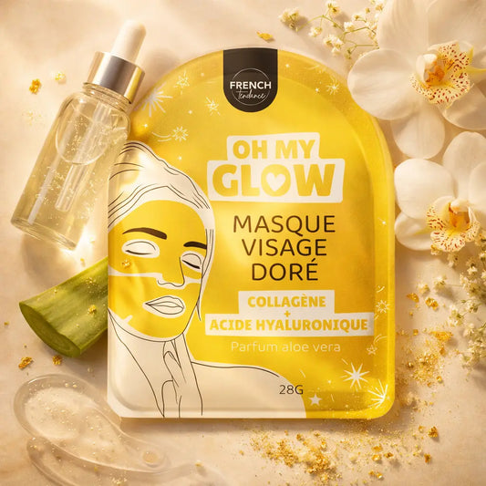 Masque visage doré avec texture lisse et brillante